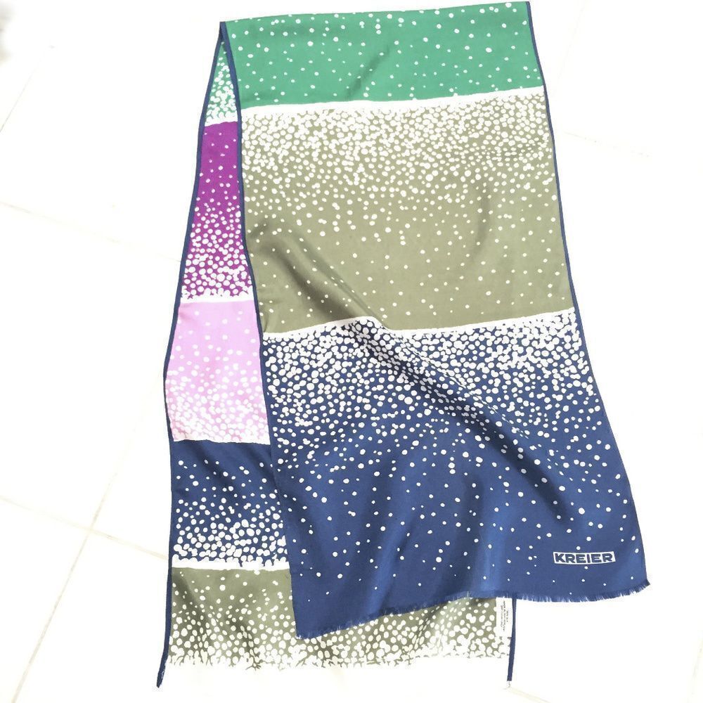 100% Silk Multi Color 15" x 62" Kreier Scarf-Swiss